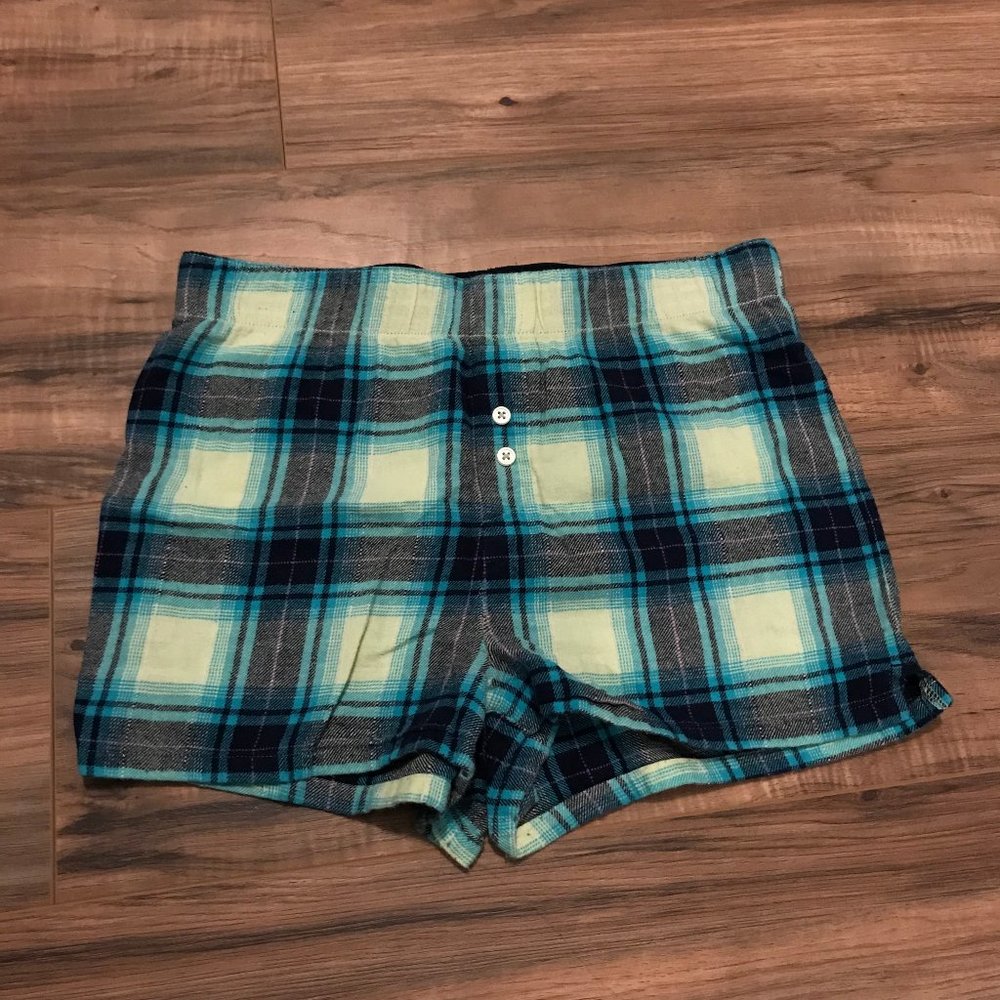 Turquoise and Green Plaid Pajama Shorts